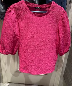 Vibrant Pink Textured Puff Sleeve Top