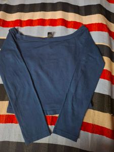 Navy Blue Off-Shoulder Long Sleeve Top