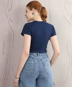 Cute Navy Blue Bow Crop Top