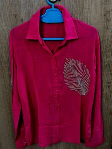 Vibrant Pink Embellished Button-Up Shirt