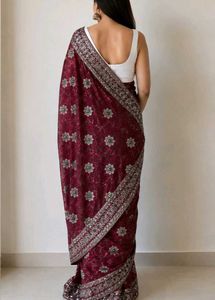 Maroon Floral Embroidered Saree