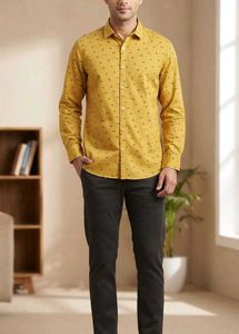 Men's Mustard Printed Full Sleeve Shirt
