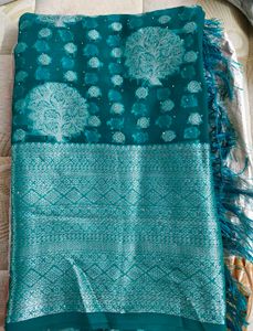 New Exquisite Teal Saree with Tree Motifs