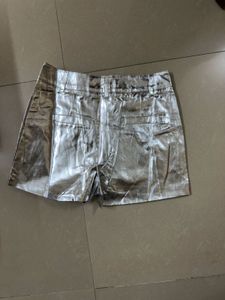 silver leather shorts