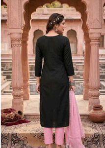 Elegant Black Kurta Set with Pink Dupatta