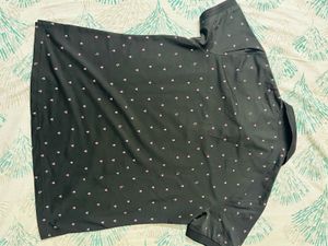 Black Printed Polo T-Shirt with Pink Heart