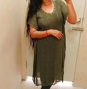 Stylish Olive Green Kaftan Kurta