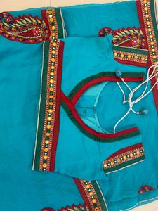 Embroidered Teal Saree
