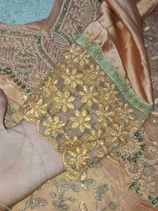 Peach Embroidered Kurta Set with Floral Bottom