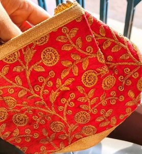 Red Embroidered Clutch Bag