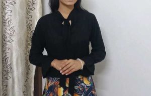 Elegant Black Tie-Neck Blouse