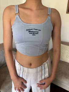 Light Blue Graphic Crop Tank Top