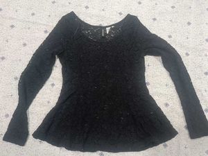 Black Lace Peplum Top (Size-M)