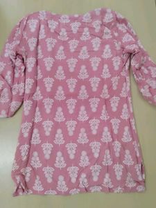 Pink Soft Cotton Printed Short Kurti