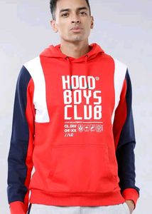 locomotive Men Red& Navy Blue Printed Hooded