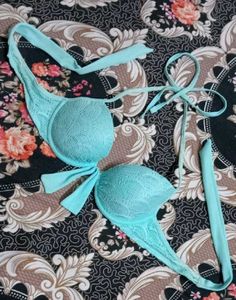 Aqua Blue Lace Bikini Top