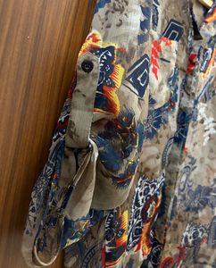 Sheer Print Button-Up Shirt