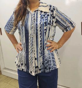 Retro Abstract Print Button-Up Shirt - XXL