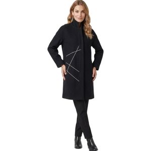 Chic Black Geometric Print Coat