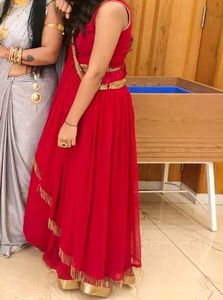 Red lehnga blouse and cape set for women