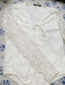 White Lace Heart Print Bodysuit