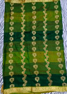 gold and green colour saree