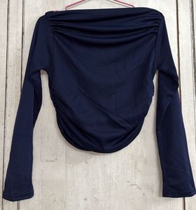 Navy Ruched Long Sleeve Top