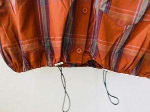 Orange Plaid Cropped Shirt