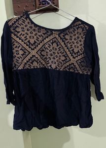 Navy Blue Embellished Top