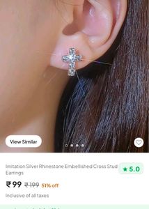 Silver Rhinestone Cross Stud Earrings