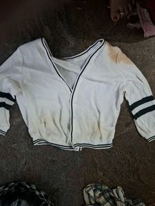 White Crop Top with Green Stripes