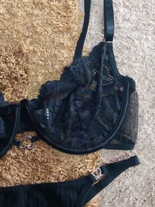 Black Lace Bra and Thong Set