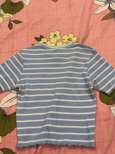 Blue &amp; White Striped Cropped Top