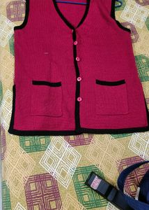 Pink Knit Vest with Pockets