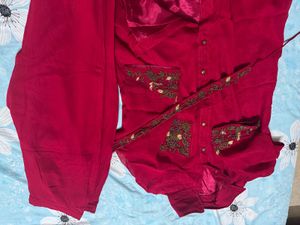 Elegant Red Kurta with Embroidery coat set