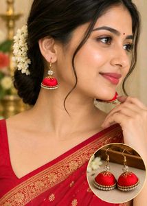 Red Silk Thread Jhumka Earrings