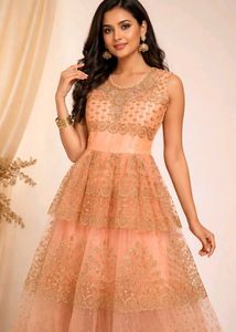 Peach Embellished Girls' Dress