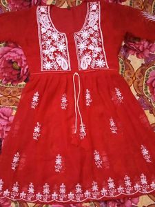 Vibrant Red Embroidered Kurti