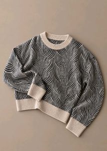 BLACK & CREAM ABSTRACT WAVE KNIT SWEATER