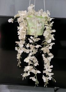 Set 3 Hanging White &amp; Pink Flowers &amp; Pot