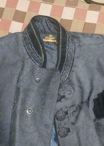 Men's Dark Blue Embroidered Sherwani Jacket