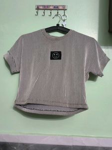 Striped T-Shirt with Smiley Patch m size