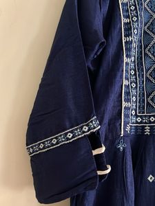 Embroidered Blue Cotton Kurta