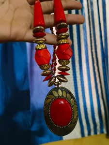 Brass Plated Red Stone Necklace..