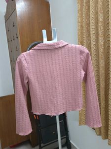 Zudio Dusty Pink Two-Way Zip Crinkle Cardigan Top