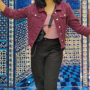 Tokyo Talkies Burgundy Denim Jacket