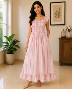 Pink Striped Smocked Maxi Dress