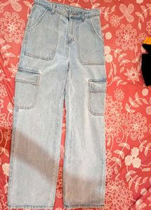 Light Wash Denim Cargo Jeans
