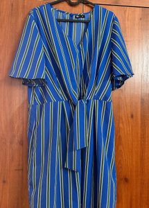 Almost New adjustable Blue Striped V-Neck Mini Dre