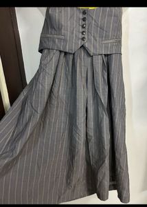 Pinstripe Halter Neck Dress with Vest Detail
